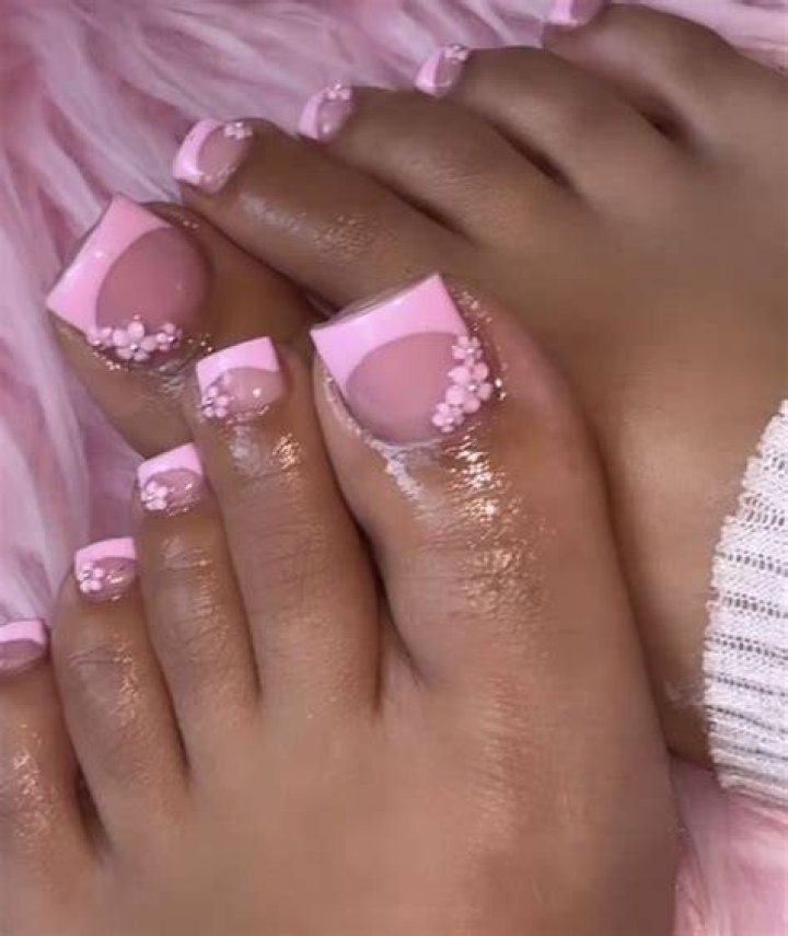 Pink French Tip Nails Toes