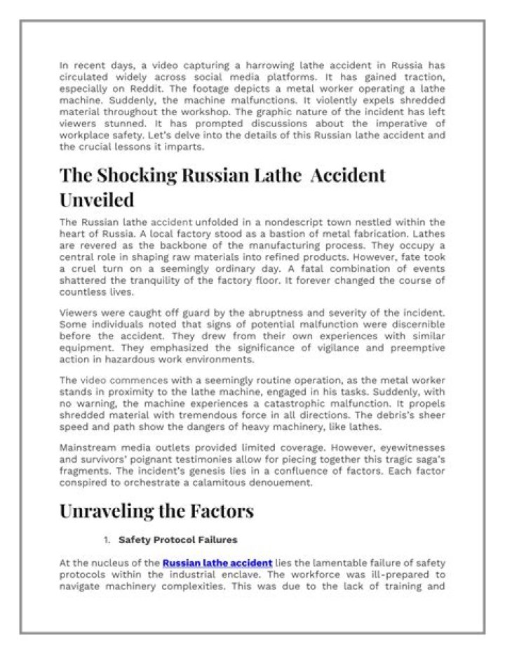Understanding the Russian Lathe Accident: Causes, Consequences, and Safety Measures